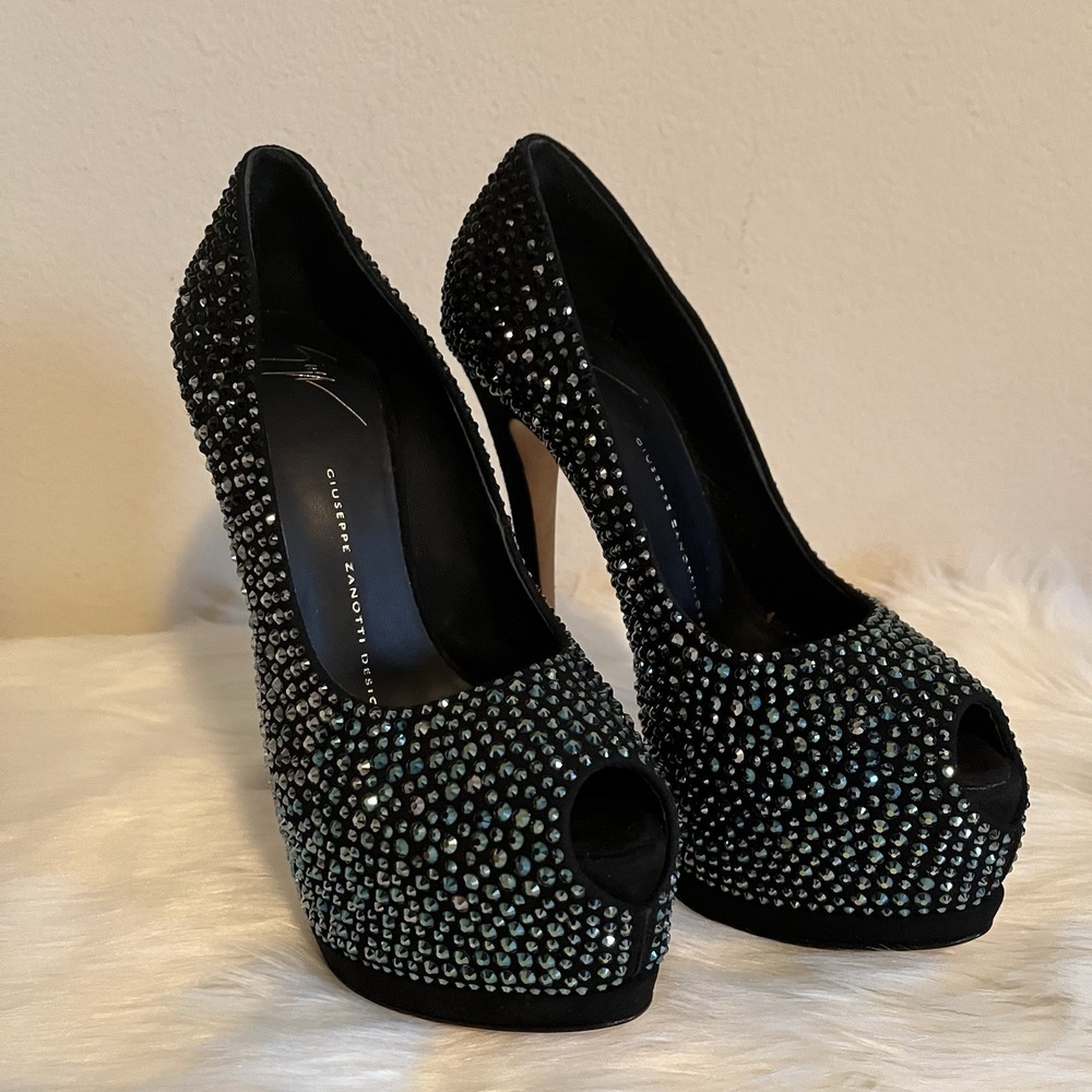 Giuseppe Zanotti Sharon Peep Toe Platform Pumps Sz 37 (US 7) Crystal Rhinestone - Picture 3 of 16